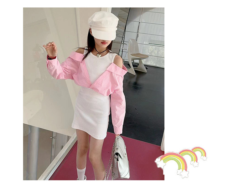 Mother&Kids Girls Sweet cool Spice Girl two long sleeve dress skirt advanced sense bag hip off-the-shoulder petticoat_voghion.com