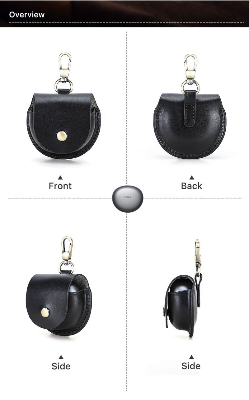 Étui Bluetooth en cuir de vache Freeclip pour Huawei, étui pour écouteurs à crochet à rabat en cuir crème d'arbre_voghion.com