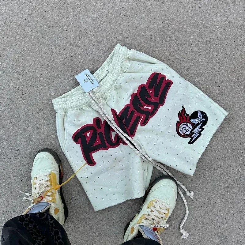 Europeisk-amerikansk bokstavstryck lösa herrshorts för gatumode, hiphop, joggingbyxor, casual, sportbyxor 241230_voghion.com