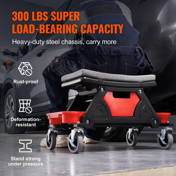 Rolling Mechanic Stool With Storage Trays And Heavy Duty Wheels_voghion.com