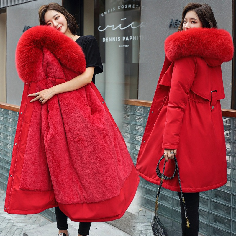 K New Women's Cotton Coat With A Large Fur Collar And A Fleece Lining; A Parka Style Jacket. Without A Bag Or Other Accessories