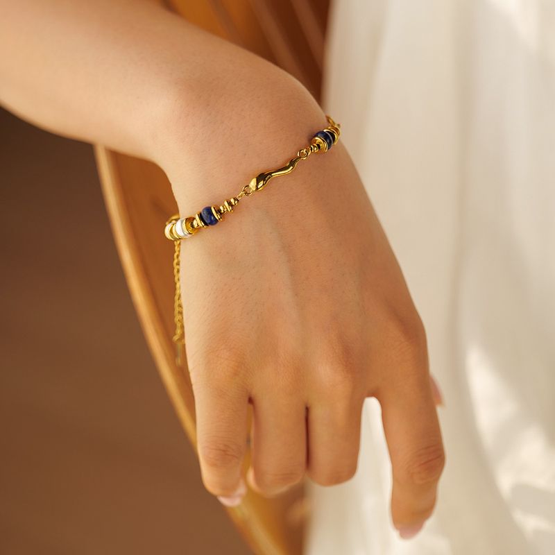INS Style Edelstahl Eingelegte Perlen Mit Lapislazuli Wassertropfen Armband Schmuck_voghion.com