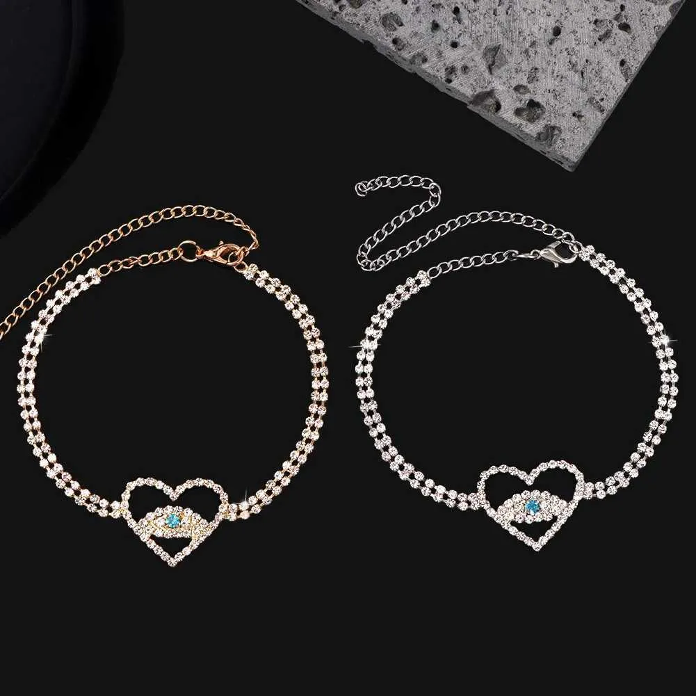 Anklets Blue Diamond Heart Evil Eye Womens Sier Crystal Tennis Ankle Bracelet Fashion Statement JewelryL2403_voghion.com