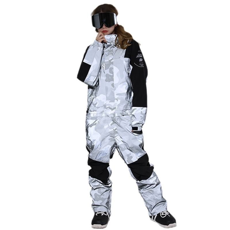 New ski female set fluorescent camouflage warm waterproof breathable night field single and double board one-piece snow_voghion.com