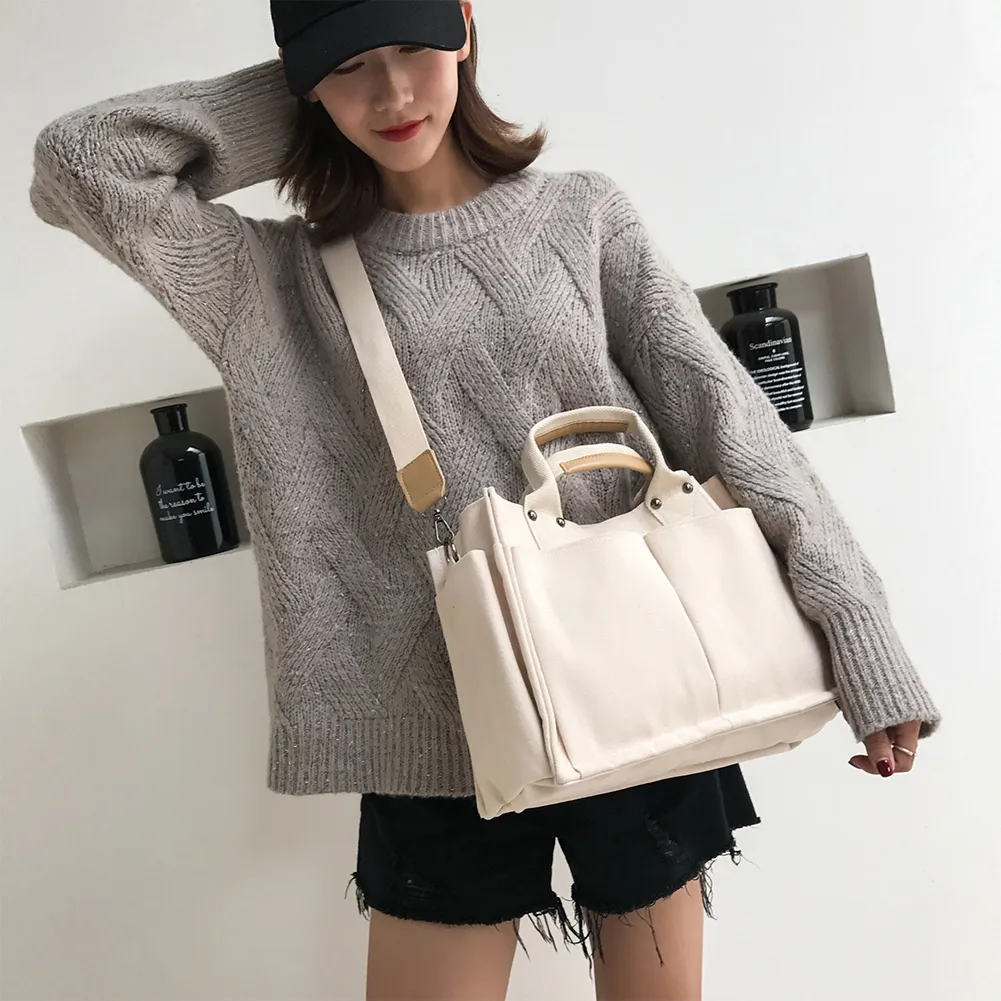 Borsa a tracolla in tela, alla moda, con manico superiore, grande capacità, multitasche, tracolla regolabile, semplice e portatile per il fine settimana_voghion.com