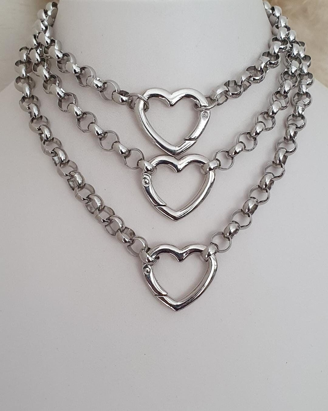 Collane Collana spessa a forma di cuore in argento con gancio_voghion.com