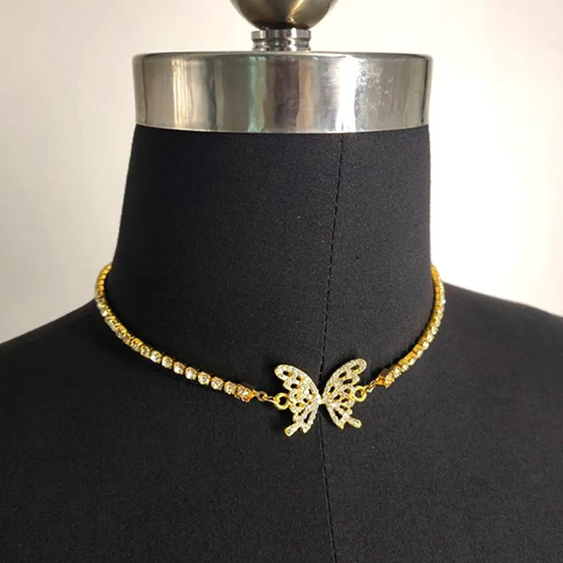 Collane con ciondolo Y2K Collana girocollo in cristallo a farfalla per donna Gioielli con ciondoli semplici in metallo alla moda Stile anni '90_voghion.com