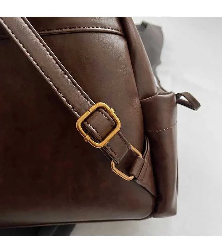 Retro Pu Rucksack Frauen Casual Solide Leder Kleine Schulter Taschen Große Kapazität Täglichen Pendeln Tragbare Packs Dame Griff_voghion.com