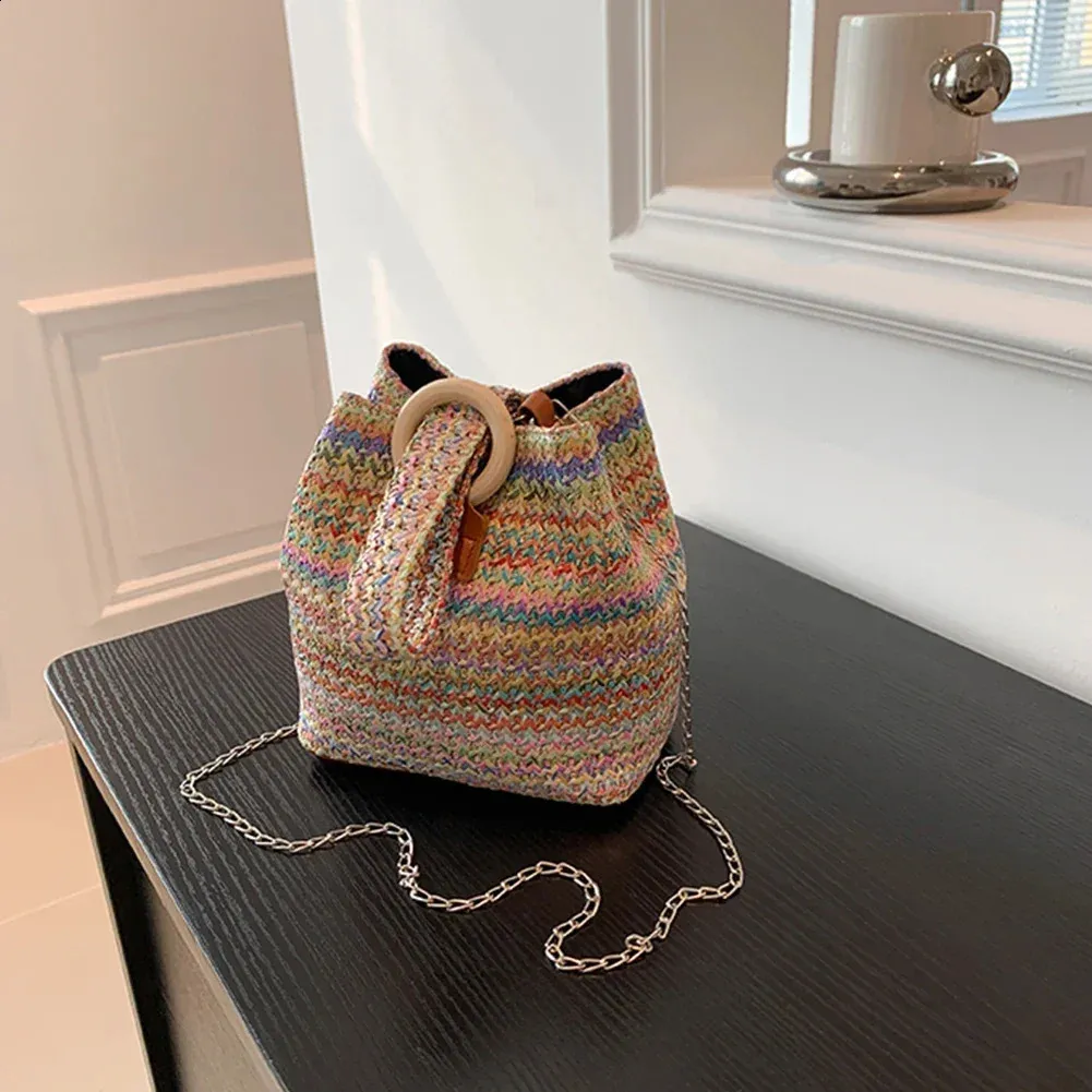 Sommer-Stroheimer für Damen, Handtasche, Rattan, Strand, Boho, lässig, bunt, gewebter Griff, Schultertasche, Umhängetasche, Handytasche_voghion.com