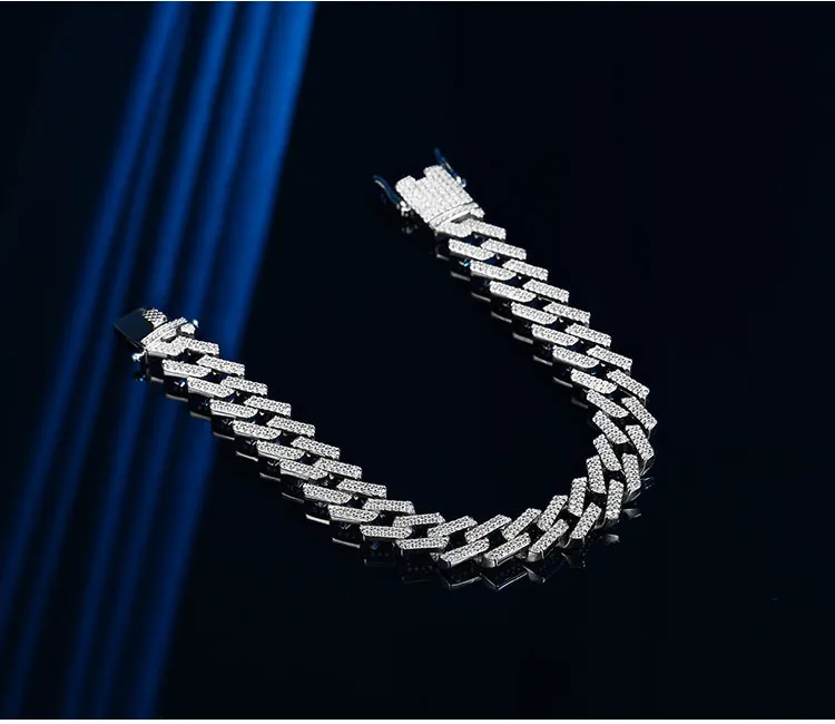 Manufacturer custom 10mm sier thick chunky zirconia full paved ice out cuban chain bracelet_voghion.com