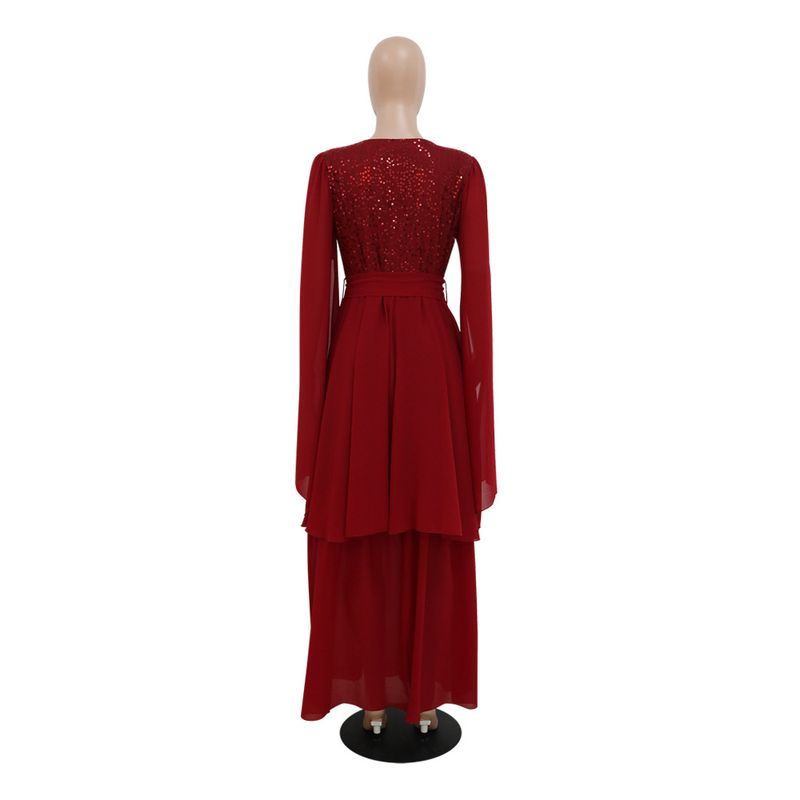 Women's Clothing autumn new Arabic sequin evening dress muslim with belt_voghion.com