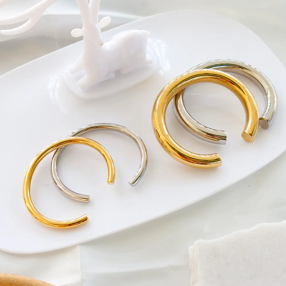 Braccialetto a tubo spesso per donna Bracciale a polsino in acciaio inossidabile Hiphop Cavo placcato oro Moda all'ingrosso Gioielli Pulseras_voghion.com