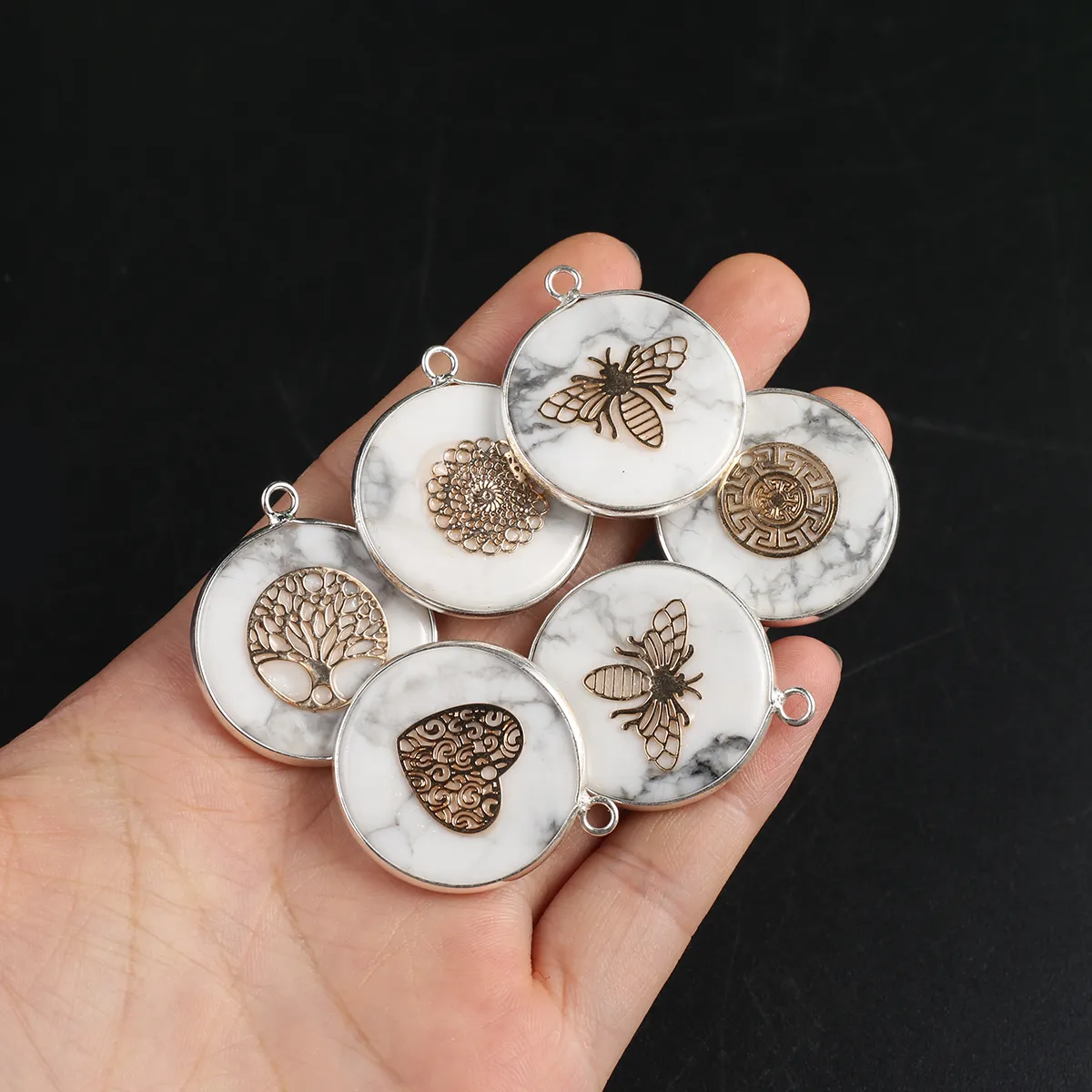 Collane con ciondolo Moda Naturale Bianco Turchese Forma Rotonda Agate Pietra Ciondolo per Donne Fai da Te Gioielli Collana_voghion.com