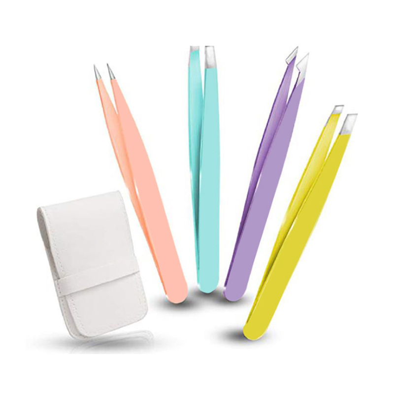 4pcs Fashion Brow Trimmer False Eyelash Clip Eyebrow Stainless Steel Tweezer with PU Bag Beauty Makeup Tools_voghion.com