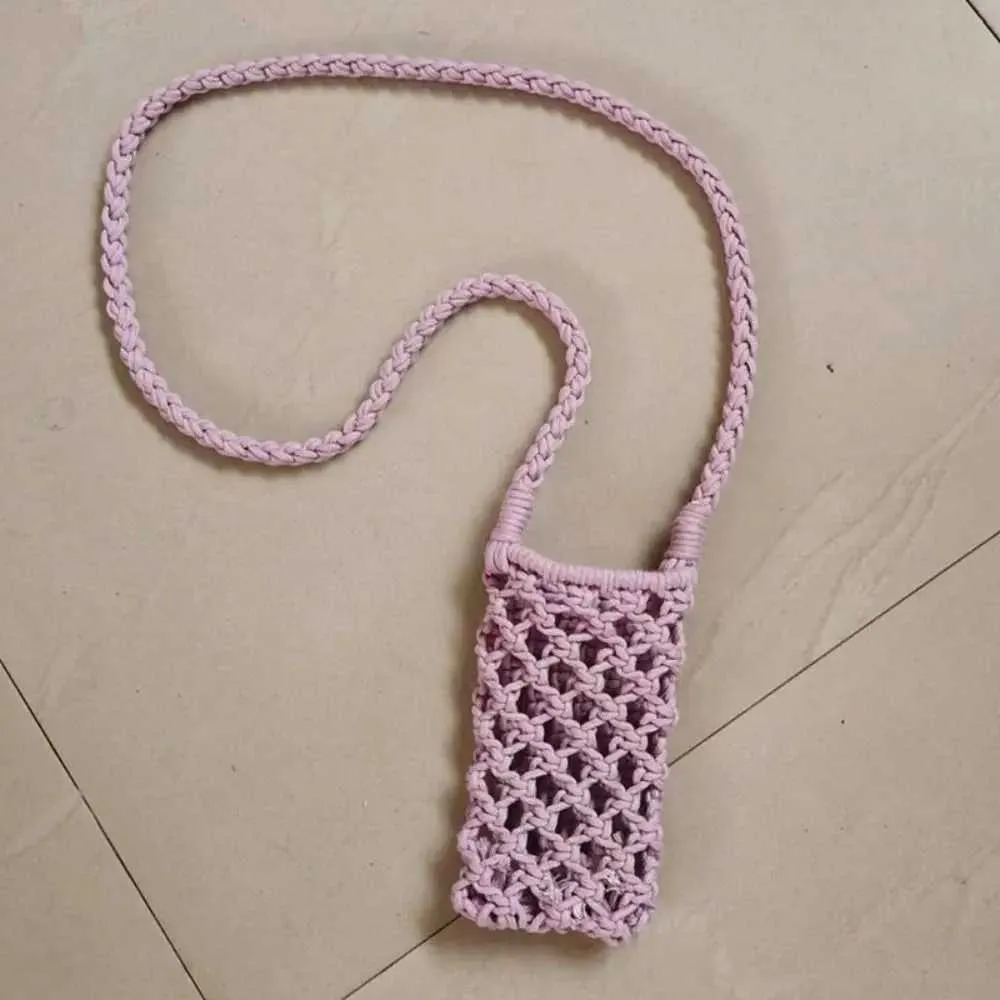 Women Fashion Small Crossbody Phone Bag Solid Color Hollow-out Woven Crochet Lightweight Braided Shoulder Handba241022_voghion.com