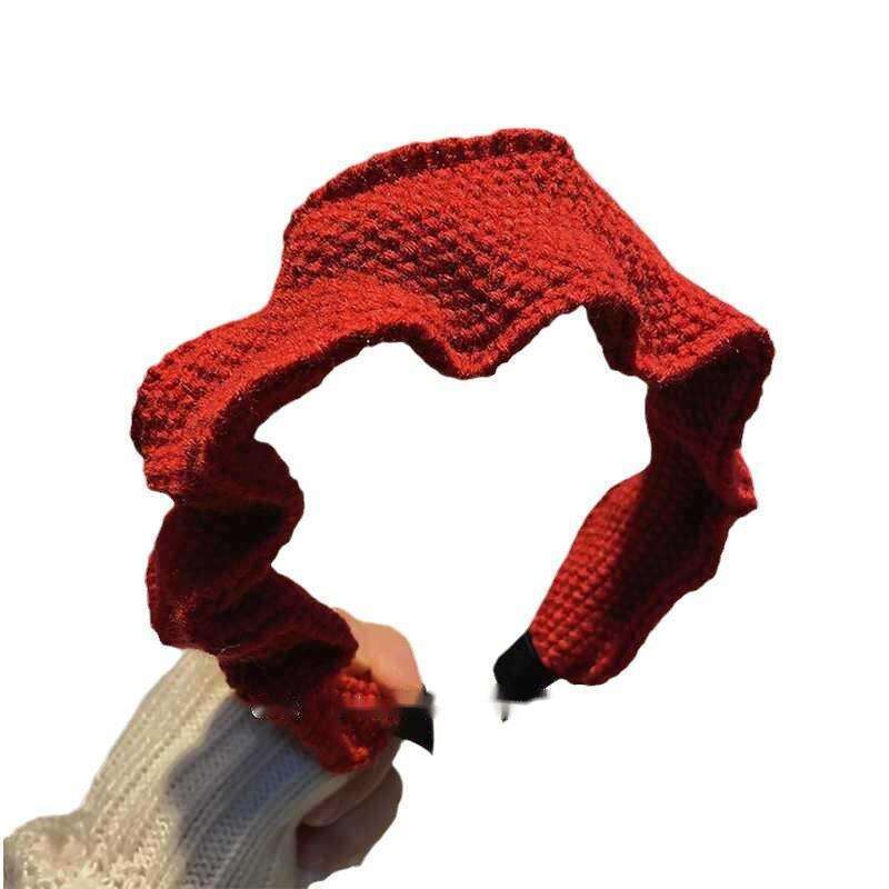 Elegant rött stickat hårband för dam höst och vinter håraccessoar_voghion.com