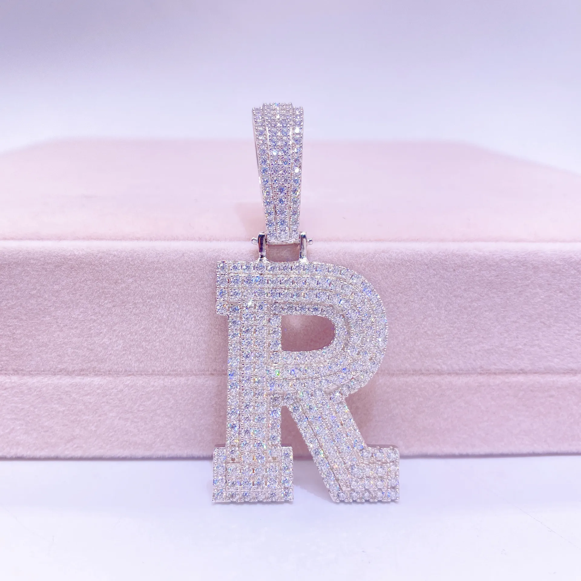Vermeil Sterlig Sier Collana Hip Hop Fie Gioielli Iced Out VVS Moissaite Diamod Iitial Lettere Pedat Collane_voghion.com