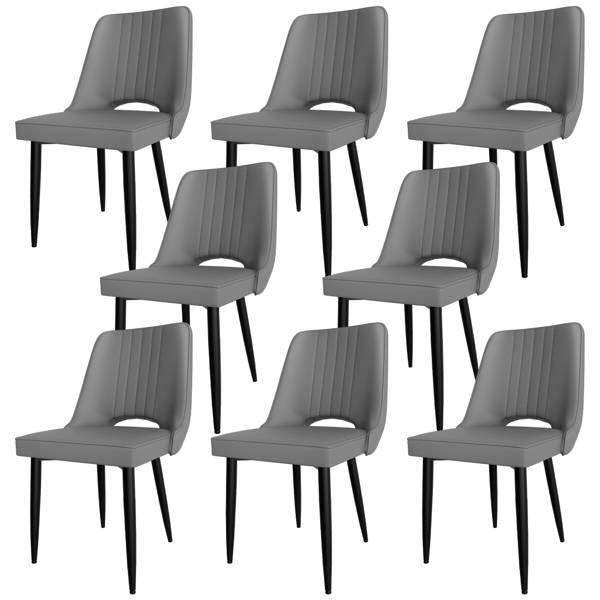 Set Of 8 Modern Dining Chairs – High Back PU Leather Upholstery, Cross-Metal Legs, Thick Cushion For Kitchen & Living Room, Gray​_voghion.com