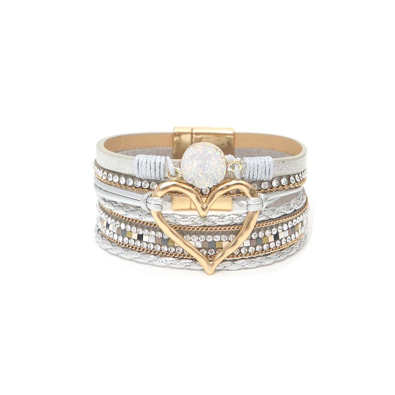Bohemian Multi-layer Leather Handwoven Gold Big Love Ladies Bracelet_voghion.com