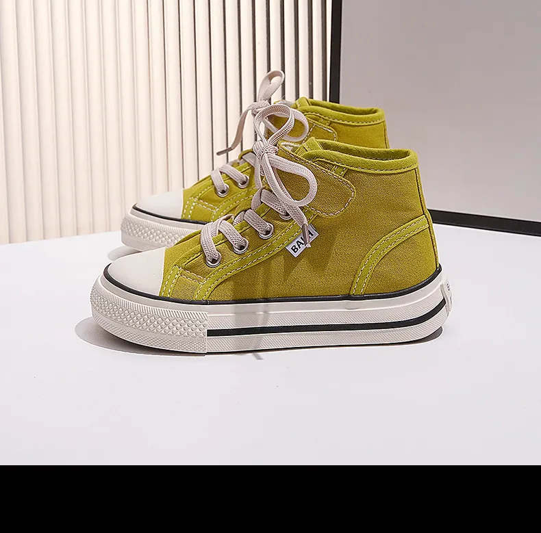 Children's Canvas Yellow Green High Top Boys Girls Toddler Casual Cutefeet Beige Fashion Soft Non-slip Kids Cloth Shoes_desvips.com