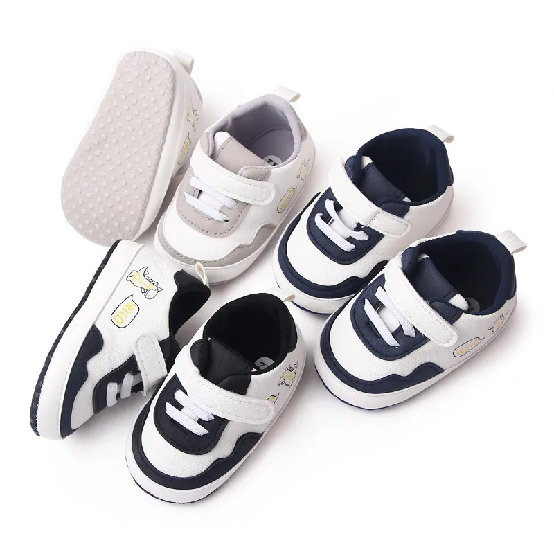 Baskets de sport pour nouveau-nés garçons et filles, imprimé lettres de dessin animé, premiers pas pour bébés, pieds mignons, antidérapants, pré-marcheurs_voghion.com