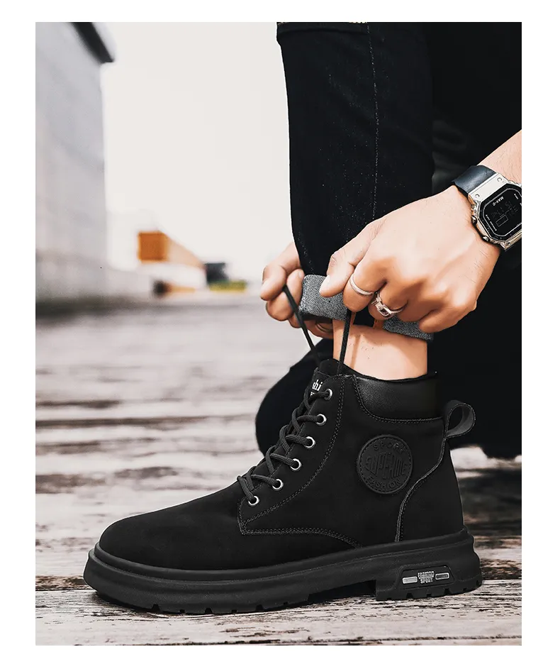 Men High Top Men's Leather Winter Fashion Plush Warm Shoes Outdoor Sneakers Lace Up Non-Slip Ankle Boots Male_voghion.com