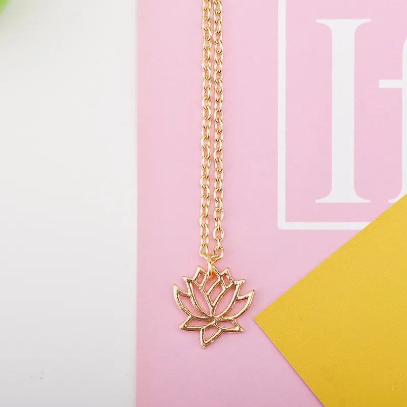 Collane con ciondolo a forma di loto, alla moda, a catena, con collana fine per le donne, gioielli estetici yoga e fiori, per feste di nozze_voghion.com