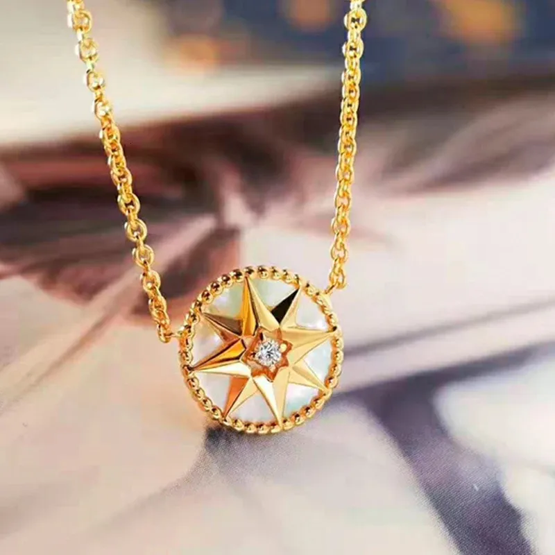 Anziw Personalità Fritillaria Bianca Bussola Pendente Collana Piercing Orecchini Placcato Oro Sterling Argento Regalo Donna_voghion.com