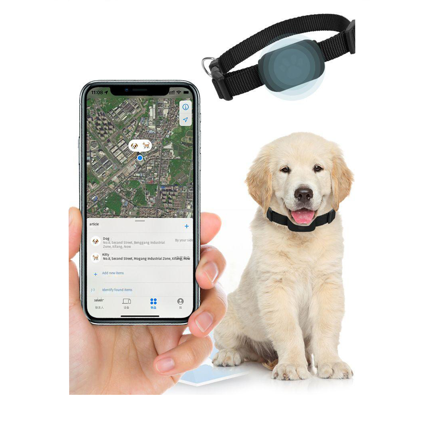 Collar localizador Find My Pet Rastreador antipérdida para perros y gatos GPS remoto para iOS