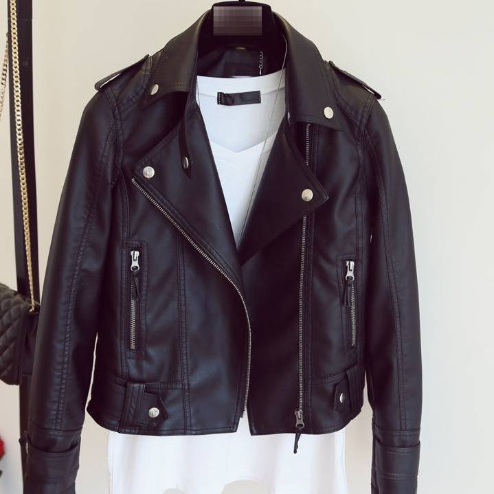 Women's Leather Jacket Slim Fit Biker Style Coat For Women Black_voghion.com