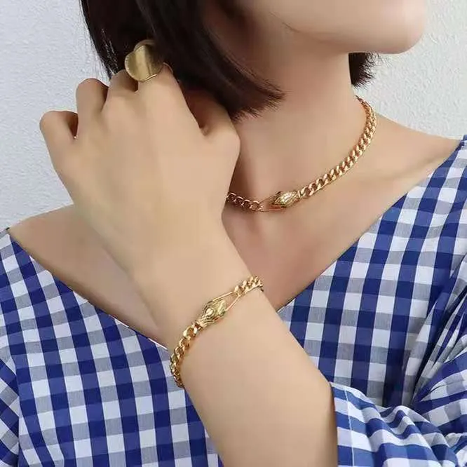 Bracciale alla caviglia con maglie cubane a goccia di petrolio alla moda, orecchini multi colore spessi, collana a catena smaltata_voghion.com