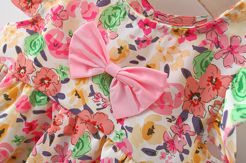 Baby Mädchen Kleidung Set Blume Gedruckt Bogen Top + Baumwolle Shorts Koreanischen Stil Kinder Kleidung_voghion.com