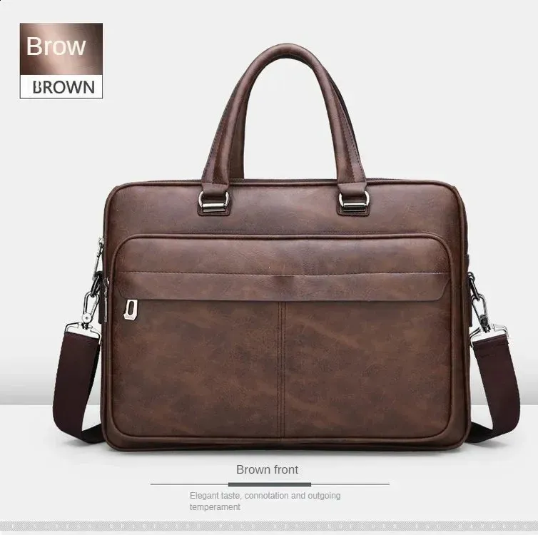 Sac à bandoulière en cuir PU grande capacité, portable, décontracté et étanche, pour hommes, porte-documents, sac pour ordinateur portable 240813_voghion.com