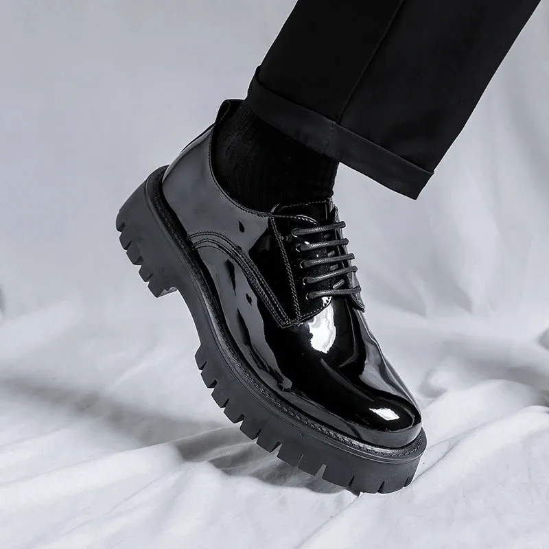 Chaussures en cuir à semelle haute pour homme, style décontracté, style japonais, Haruku, style coréen, streetwear, mode, affaires, mariage, 240614_voghion.com