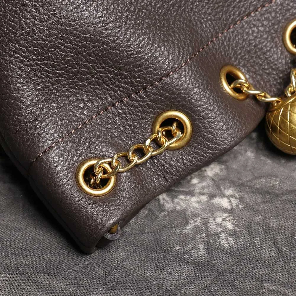 LUOKIR Nuovo Metallo Drstring Versatile Borsa da Donna Vera Pelle Catena Tracolla Vintage Secchiello Borsa Cellulare_voghion.com