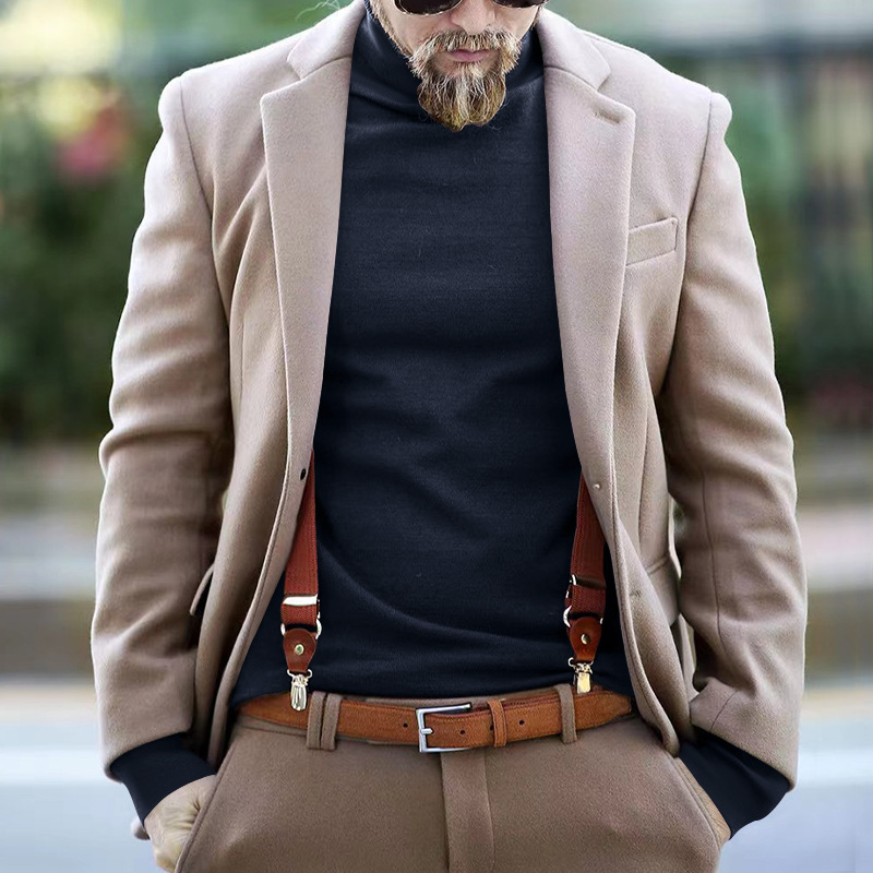 Maglione a collo alto in cotone da uomo, casual, tinta unita, autunno inverno 2023_voghion.com