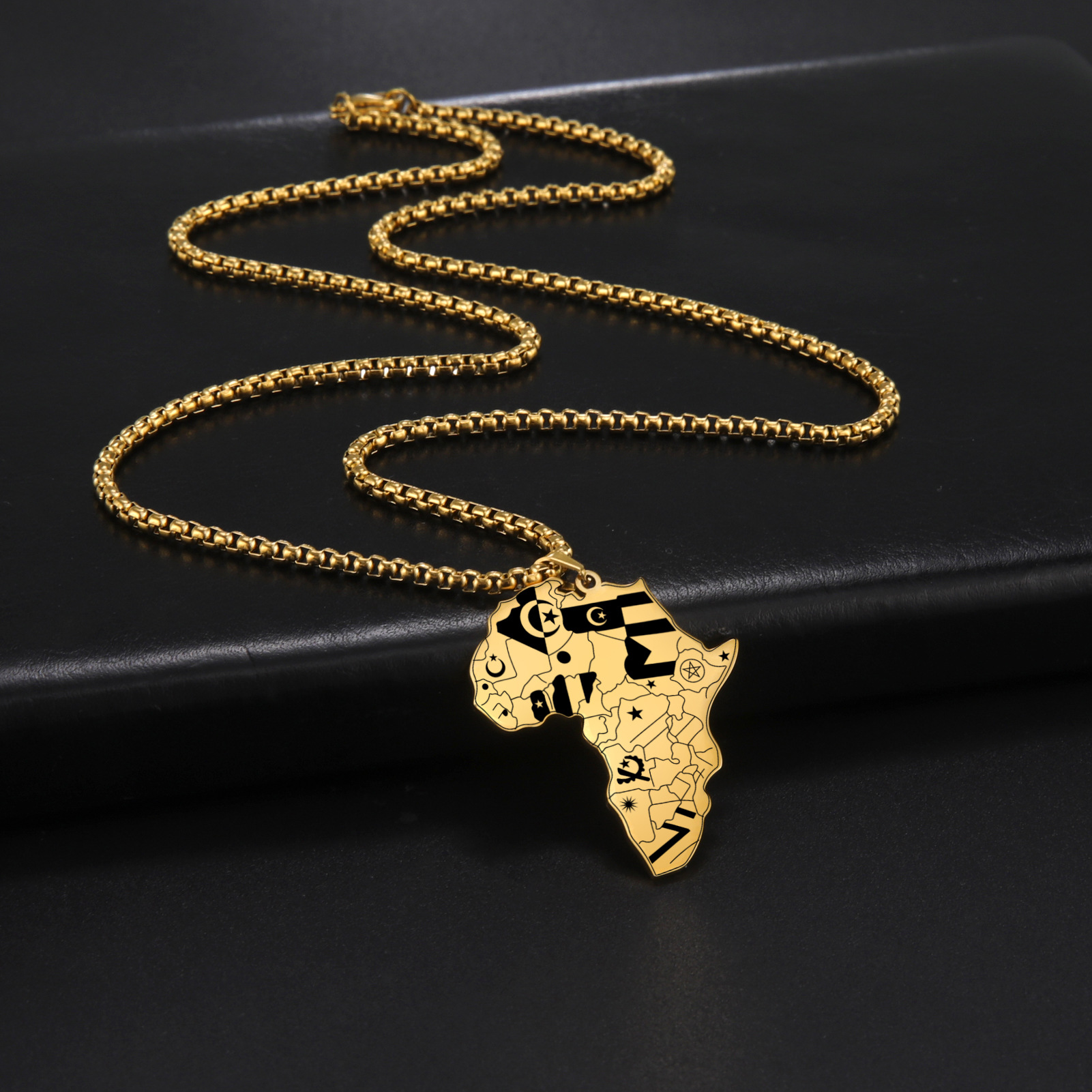 National Borders Africa Map Necklace for Men Stainless Steel African Tribal Egyptian Eye of Horus I LOVE AFRICA Hiphop Jewelry Gift