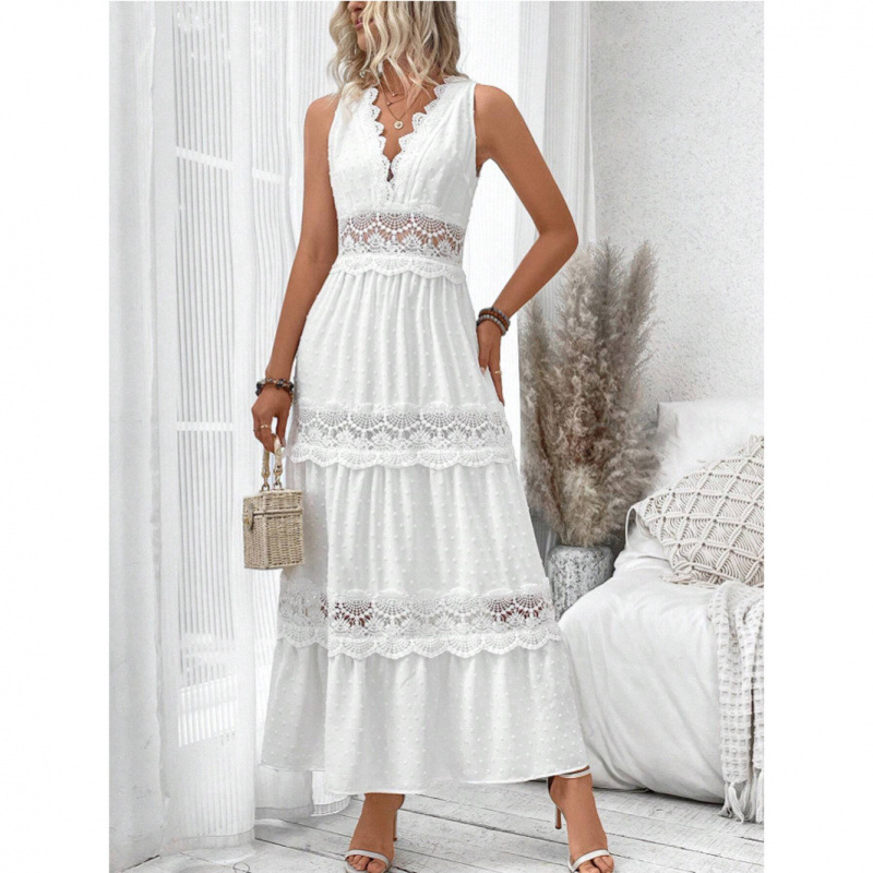 Women's Clothing Lace Splicing V Neck Sleeveless Dress