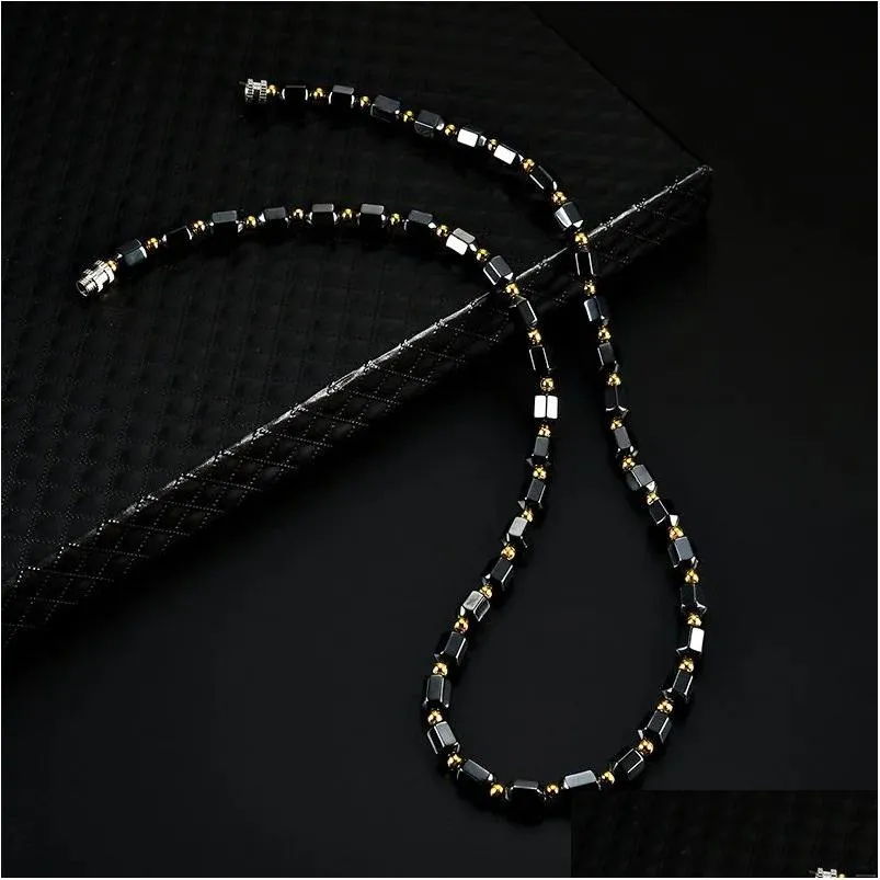 Ketten Frauen Schwarze Magnetische Halskette Perlen Hämatit Steintherapie Abnehmen Gesundheitspflege Für Männer ML Drop Lieferung Schmuck_voghion.com