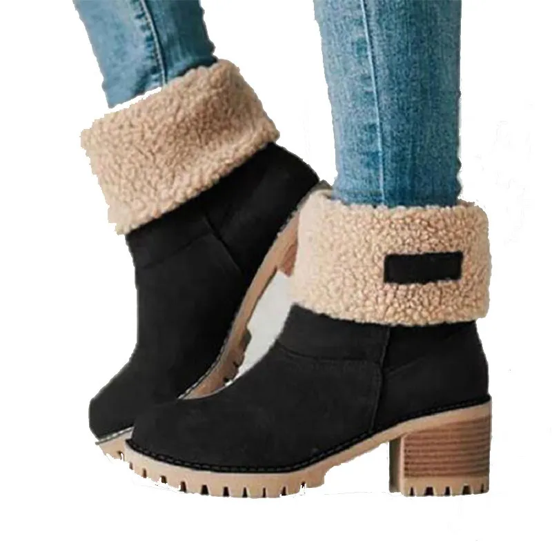 Inverno Pele Neve Senhoras Quentes Botas de lã Botas de tornozelo Sapatos confortáveis plus size 35-43 Casual Mulheres Botas de cano médio_voghion.com
