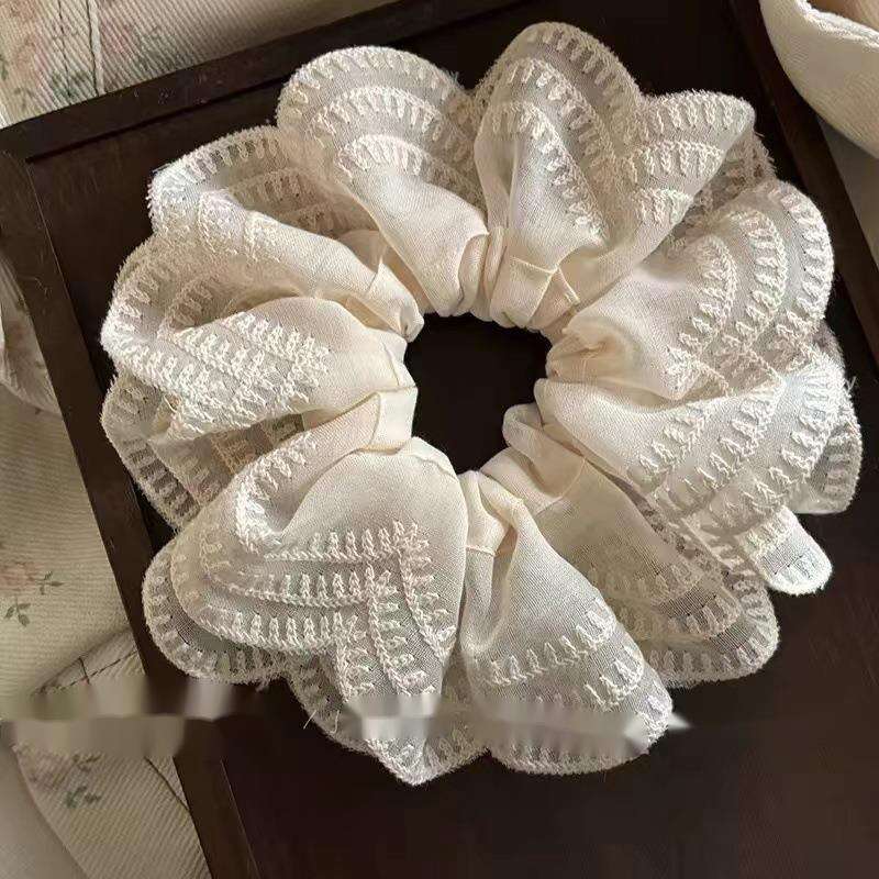 Gentle Beige Embroidered Lace Large Intestine Headband Daily Simple Wind Rope Temperament Hair Accessory New Style_voghion.com
