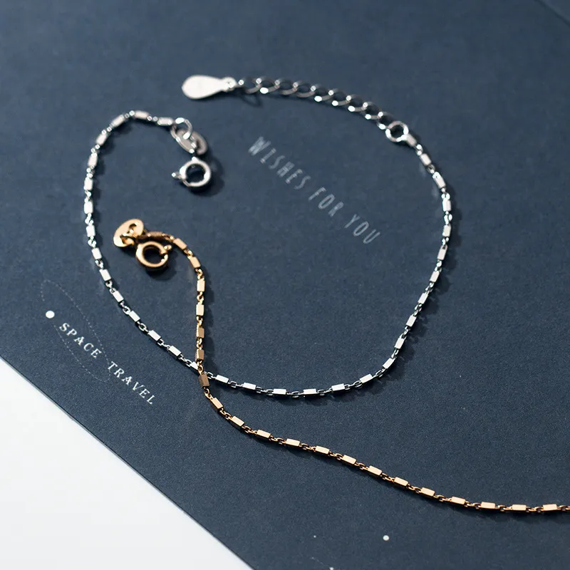 Link, Chain Bling Glitter Simple Thin Dainty Rose Gold Color Sterling Sier Adjustable Bracelet For Women Jewelry Korean_voghion.com
