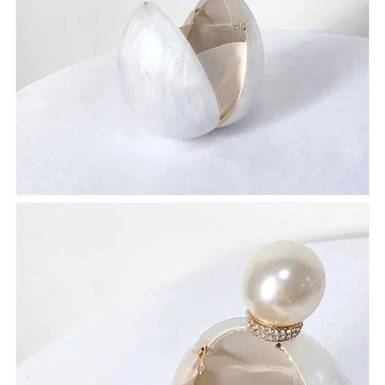 Perlehvid Marmor Oval Akryl Æske Clutches Pung Aftentasker Bryllup Rhie Håndtasker Brude PVC Kvindelige Mini Punge Taske_voghion.com