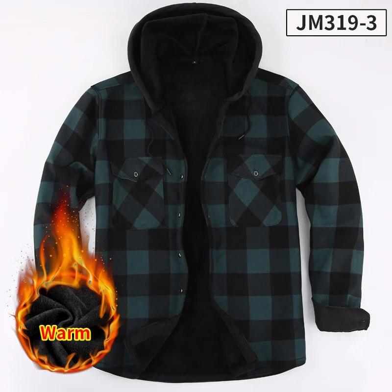 2024 Nuovo Autunno e Inverno Uomo Flanella Calda Maniche Lunghe Camicie Casual Moda Comoda Camicia A Quadri Con Cappuccio Uomo_voghion.com