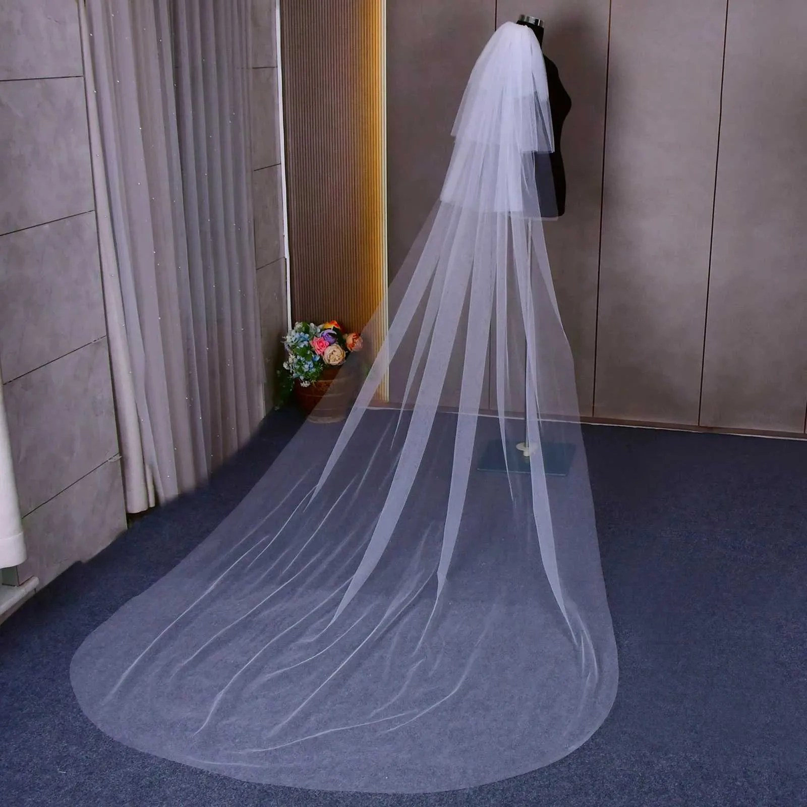 Gioielli per capelli V27 Velo da sposa a cattedrale a 4 strati, velo da sposa trasparente in morbido tulle italiano extra lungo per la sposa_voghion.com