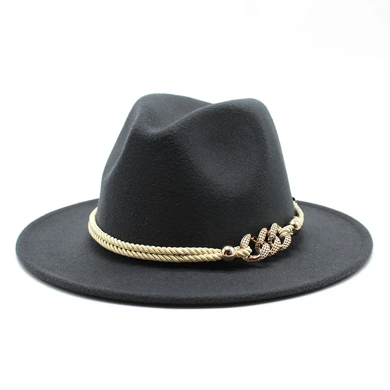 Blackwhite Wide Brim Simple Top Panama Solid Felt Fedoras Hat for Men W_voghion.com