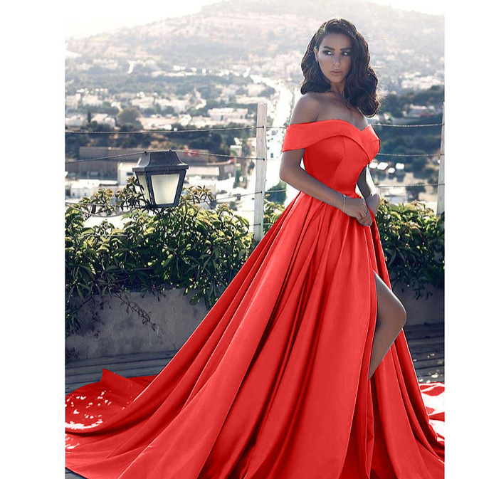 Robe de soirée élégante de couleur unie pour femmes, asymétrique épaule dénudée