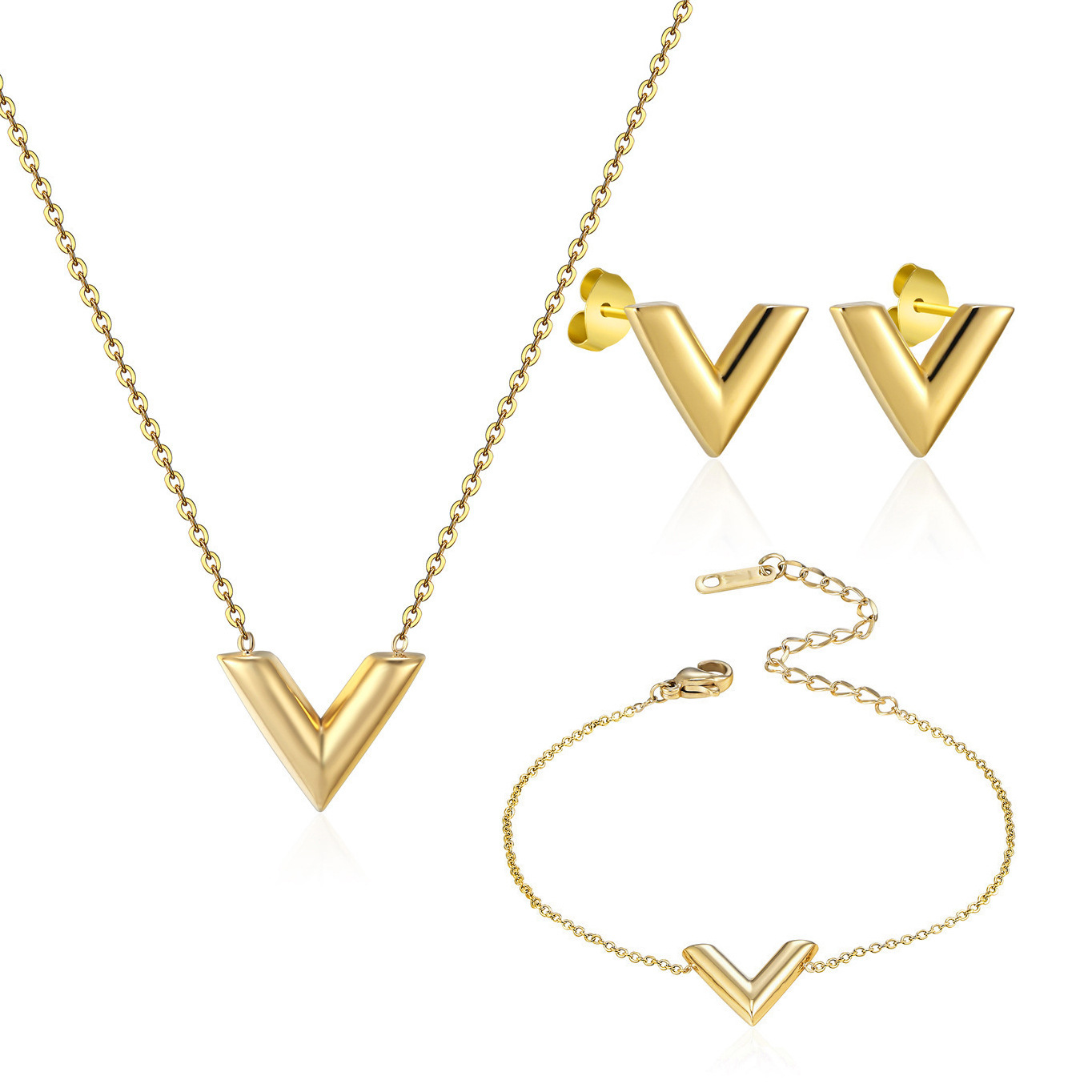 Fashion simple gold ins niche light luxury V letter big brand necklace female summer clavicle chain net celebrity does not fade