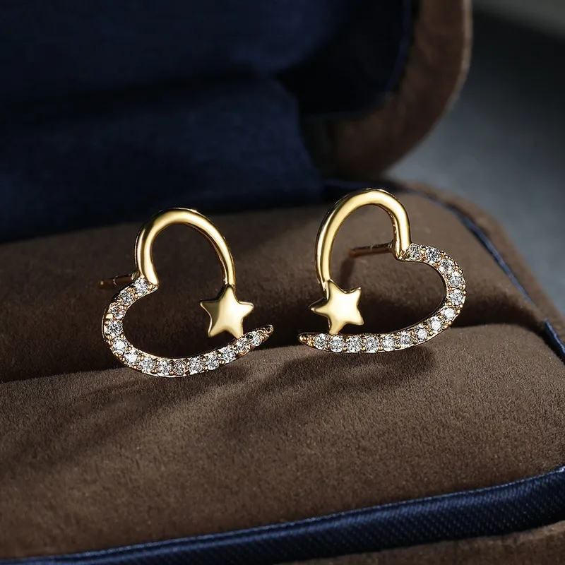 Gold Plated Stud Earrings Shiny Zircon Metal Elegant Fashion Love Heart Designer Earring Earings Ear Rings Jewelry_voghion.com