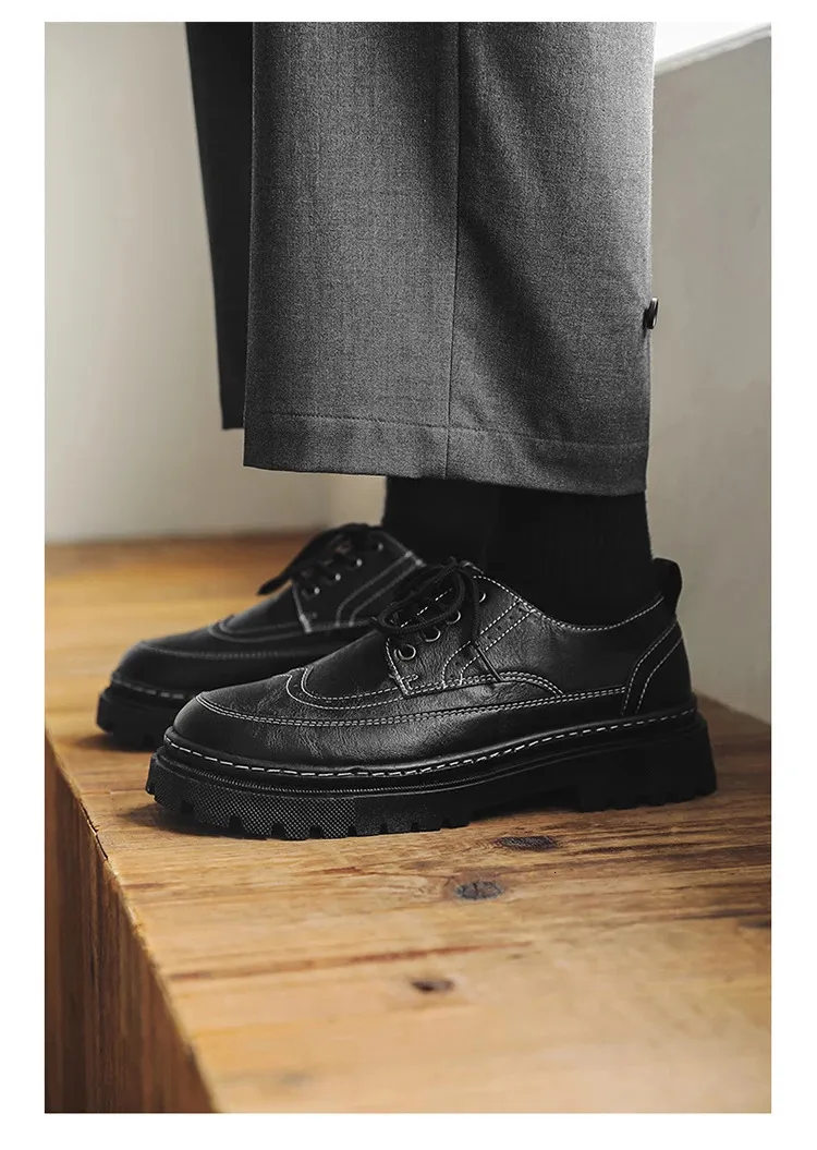 STRONGSHEN Heren Casual Leren Dikke Zool Formele Mode Handgemaakte Brogue Zakelijke Schoenen Oxford Atos Hombre 240614_voghion.com